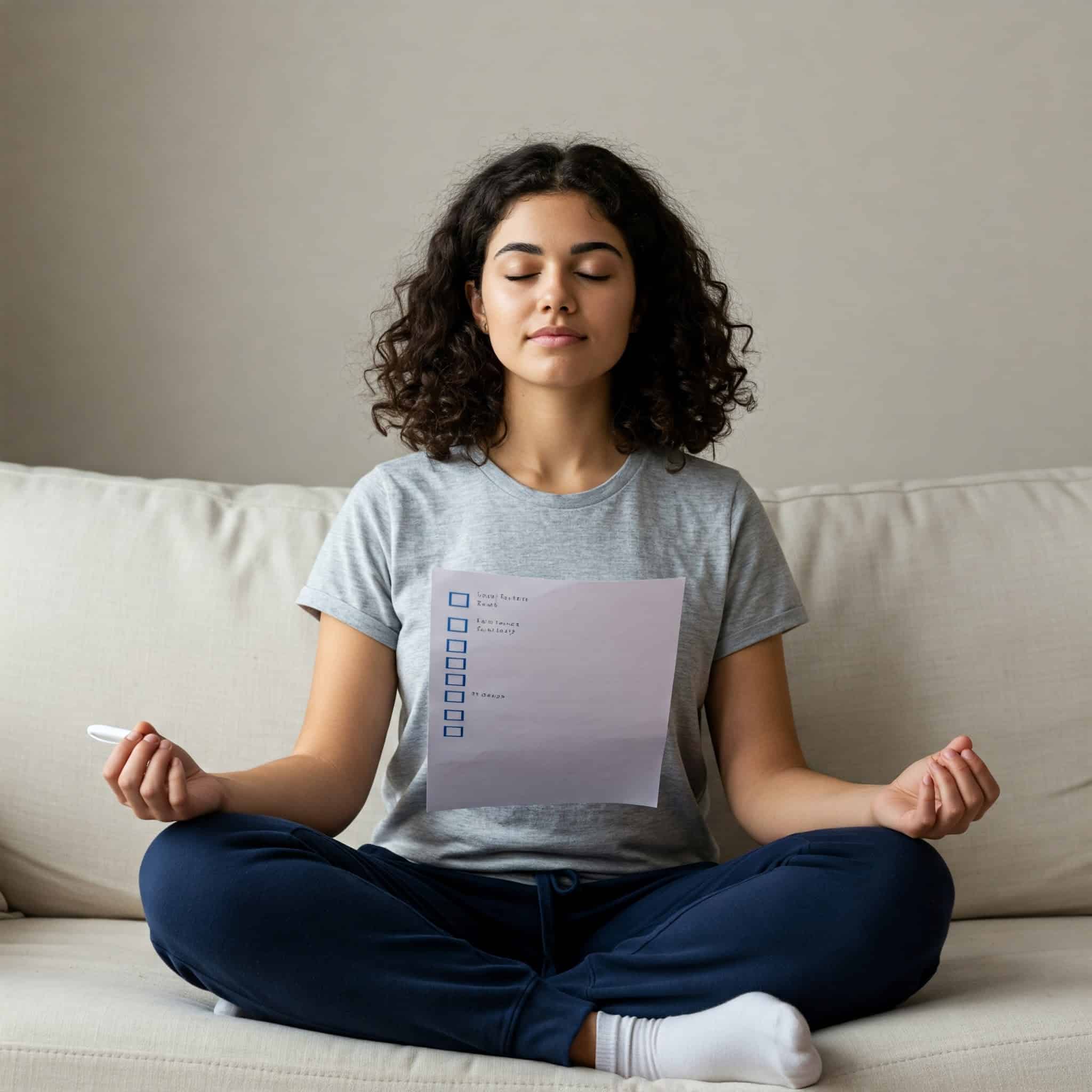 Woman practicing mindfulness meditation for mental health awareness.