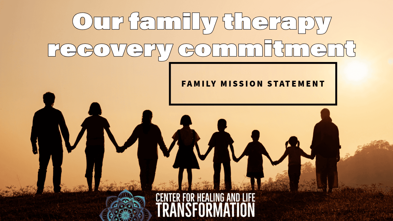 Family therapy session emphasizing recovery and support in a warm outdoor setting.