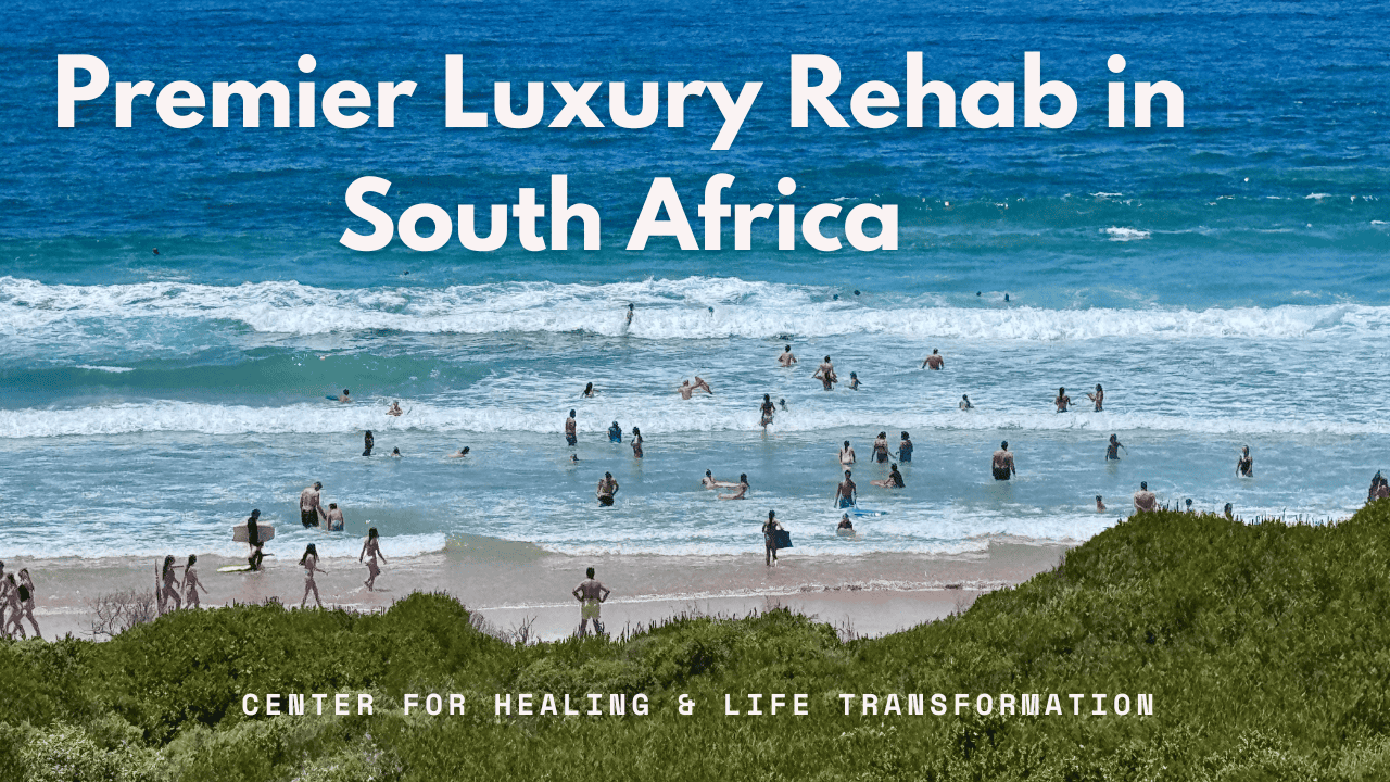 People enjoying the beach at a luxury rehab center in South Africa.