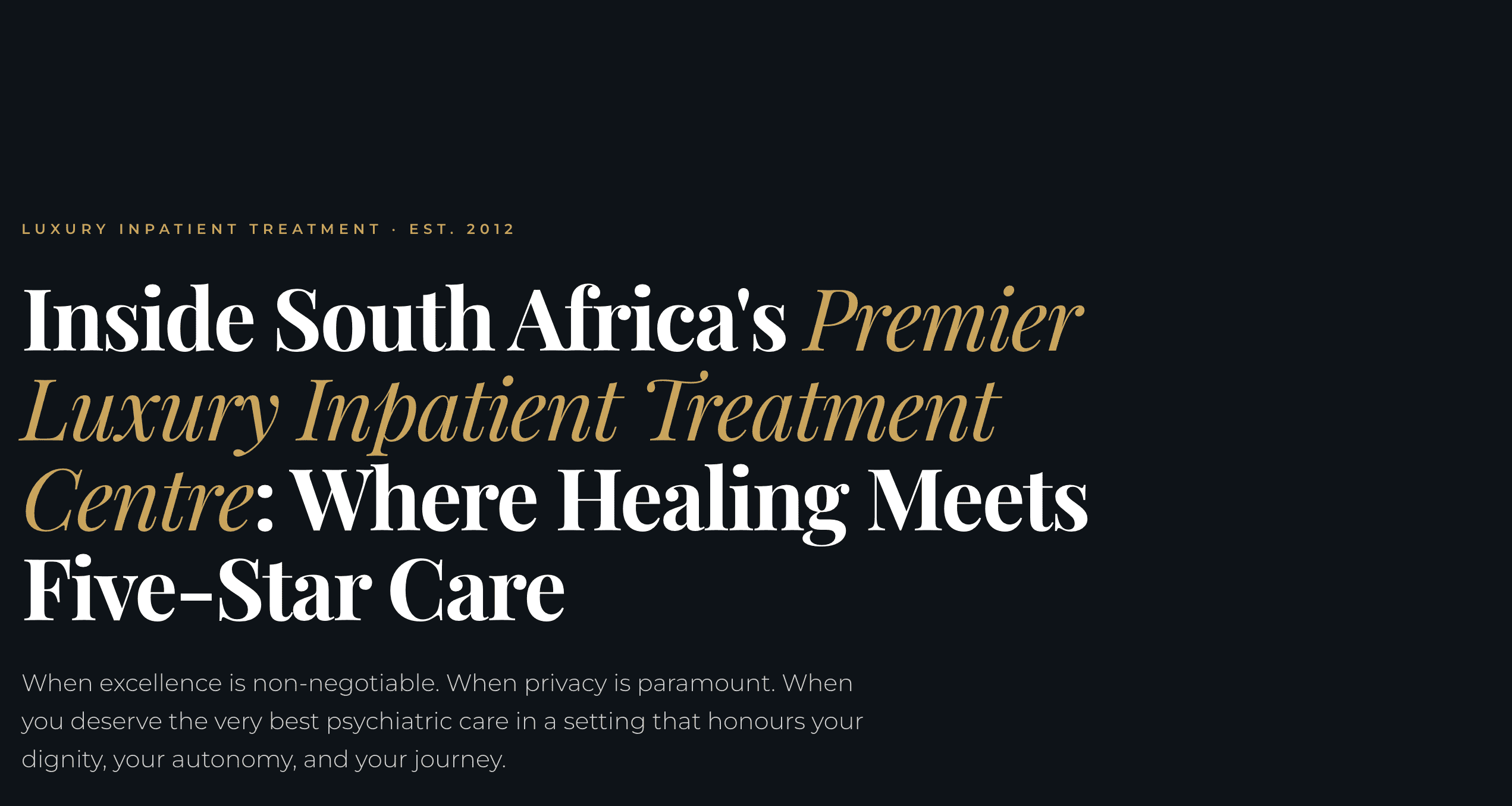 South Africa luxury inpatient treatment center for mental health and depression recovery.